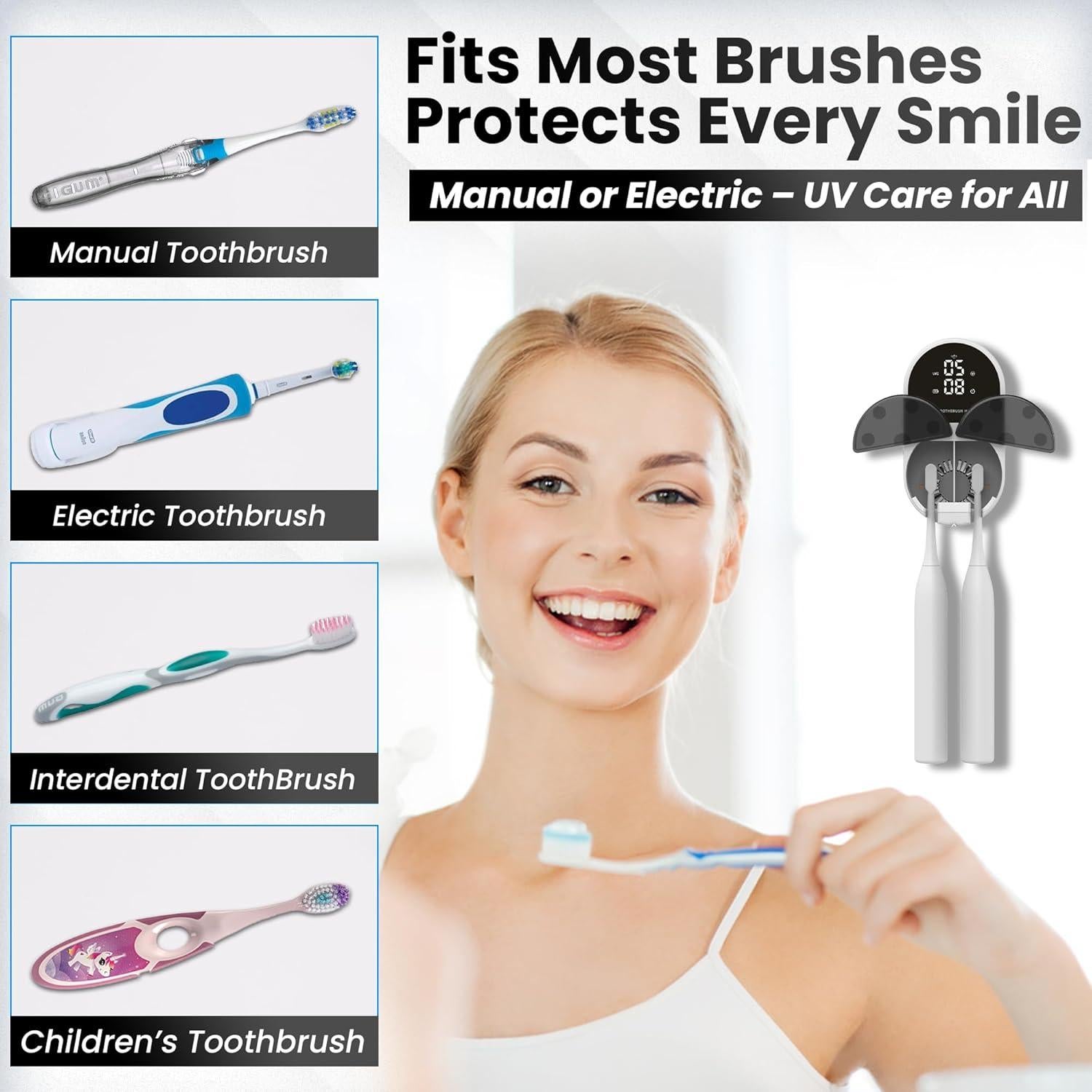 Soporte de cepillos de dientes UV JetFresh ES-X9 con reloj LED