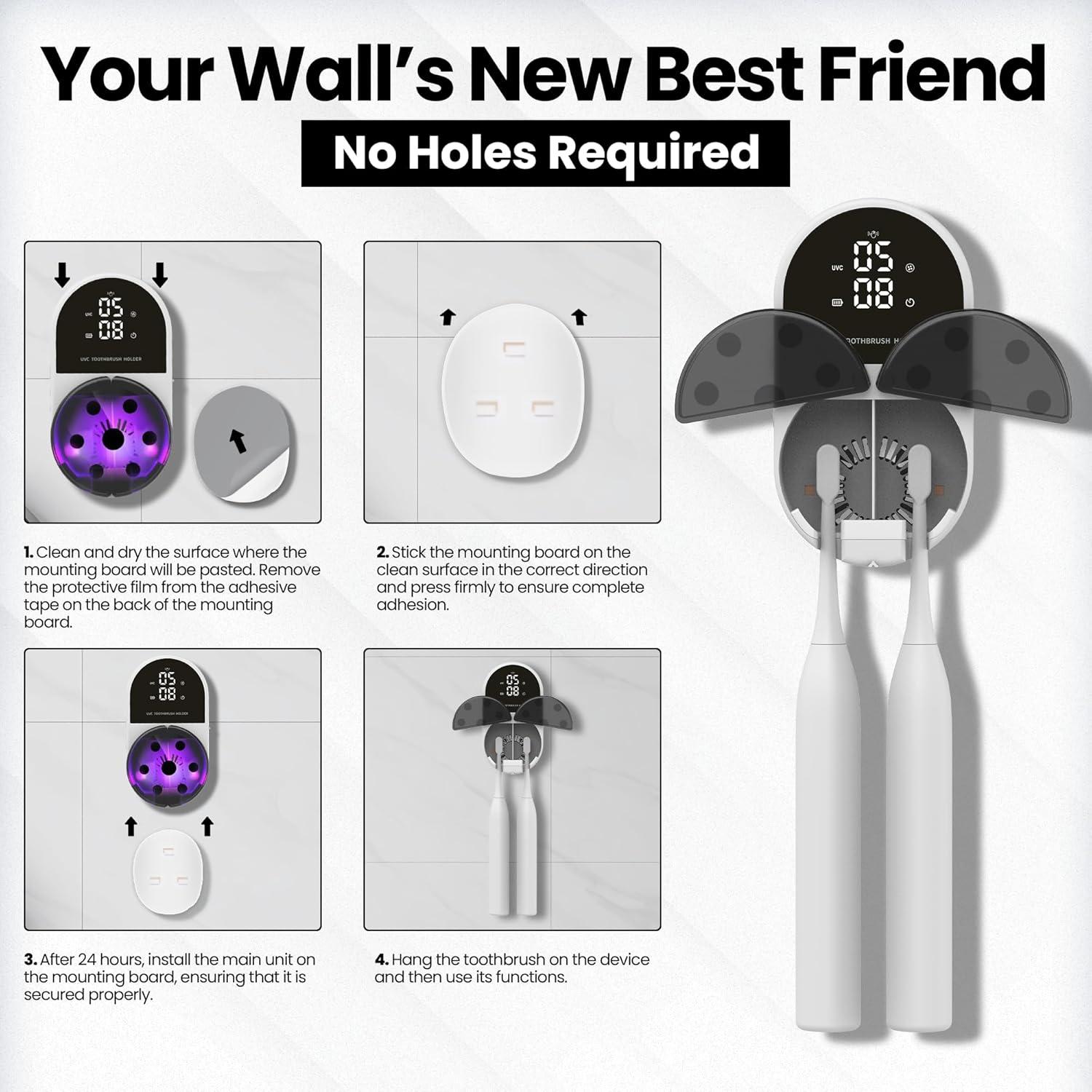 Soporte de cepillos de dientes UV JetFresh ES-X9 con reloj LED