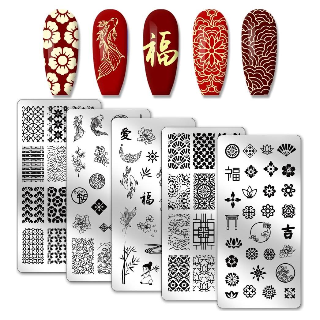 Placas de Estampado de Uñas PH PandaHall 5pcs Chino Tradicional