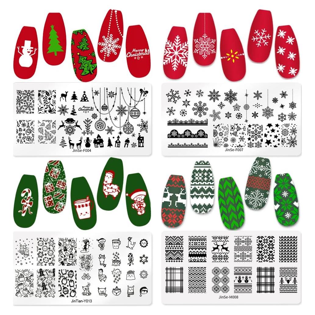Juego de 4 Placas de Estampado de Uñas Navidad Hying