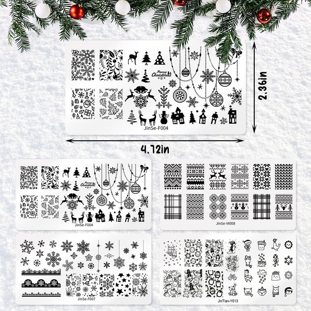 Juego de 4 Placas de Estampado de Uñas Navidad Hying