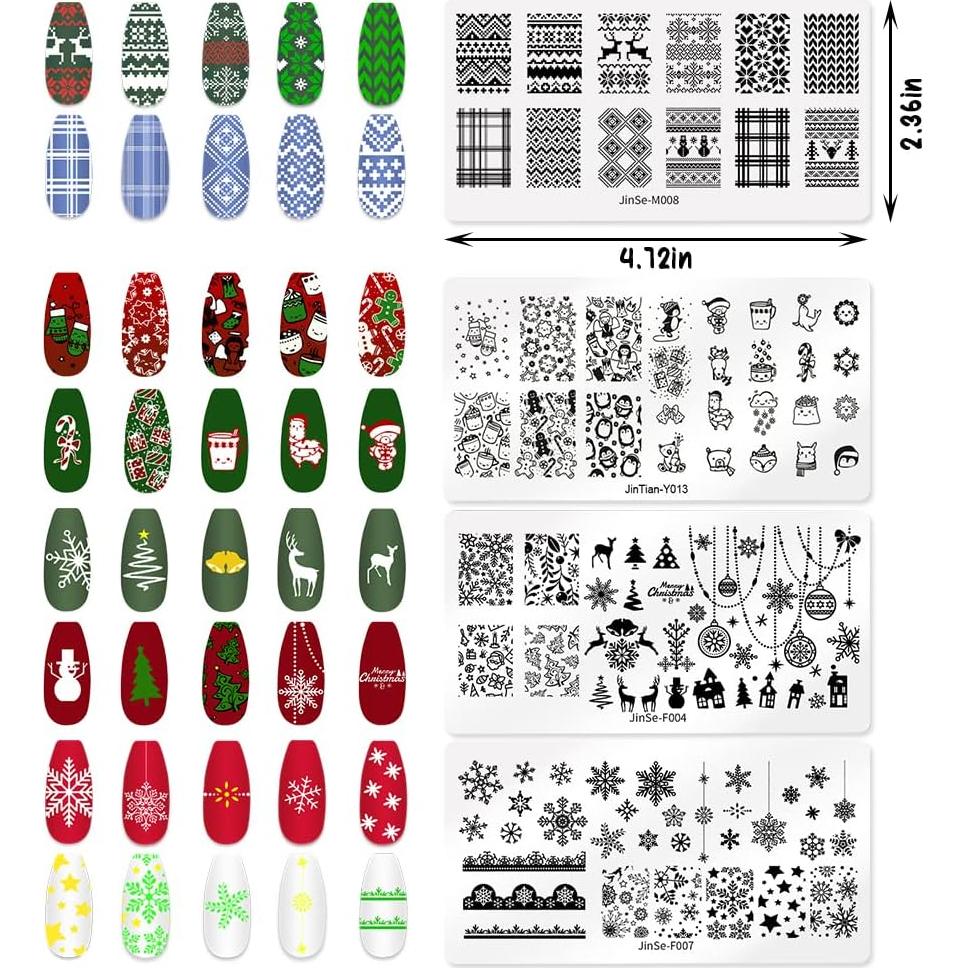 Juego de 4 Placas de Estampado de Uñas Navidad Hying