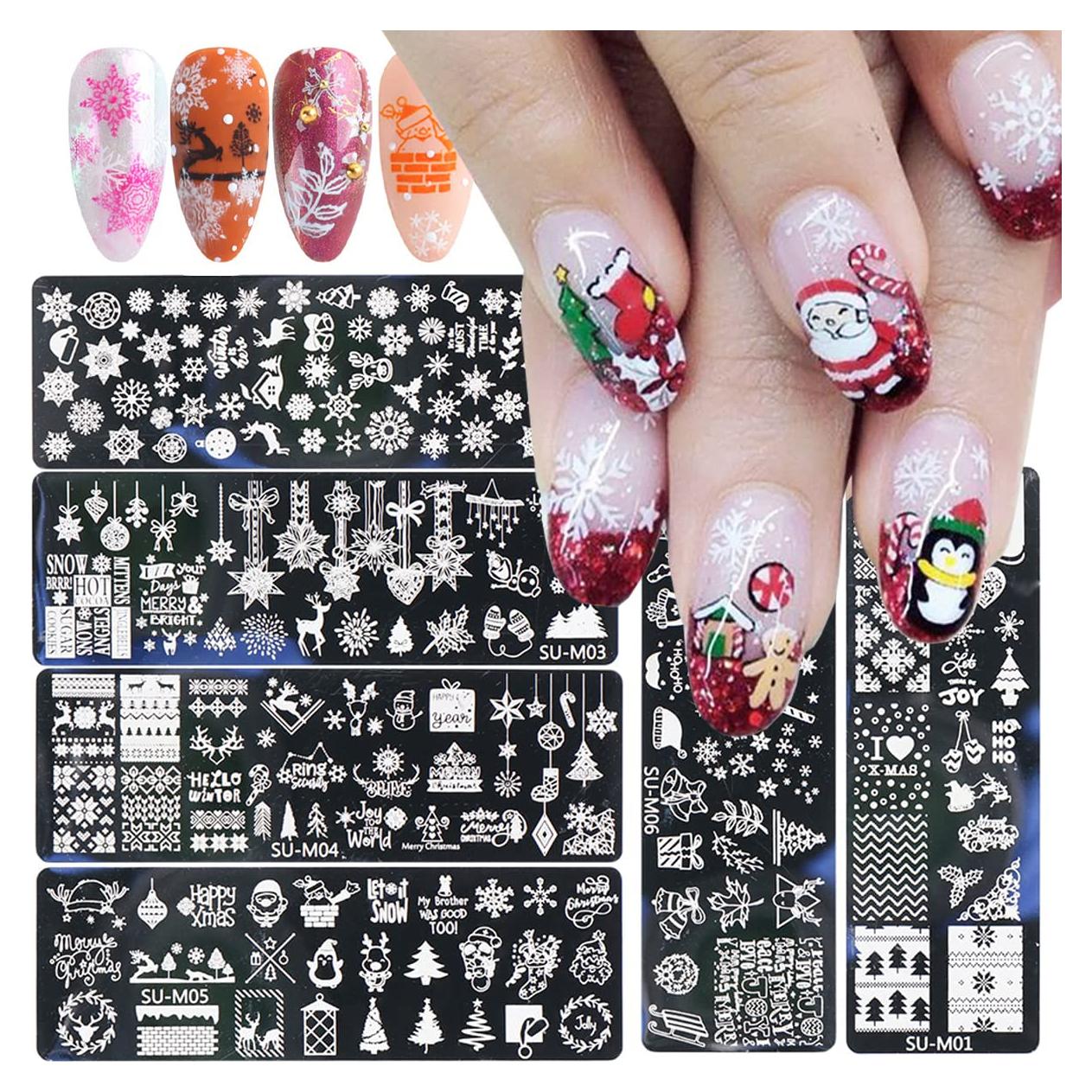 Kit 6 Placas Estampado Uñas Navidad OCOUYVD-237 12x4cm