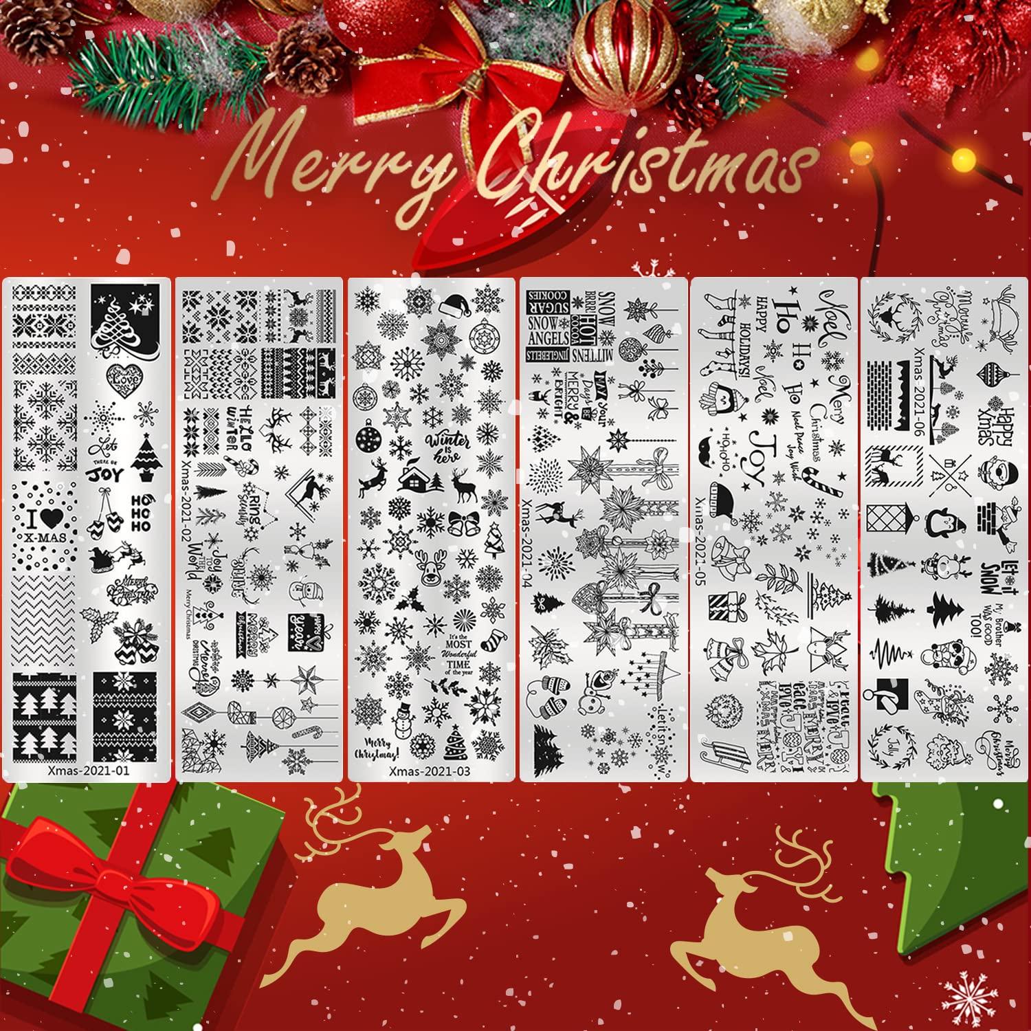 Kit 6 Placas Estampado Uñas Navidad OCOUYVD-237 12x4cm