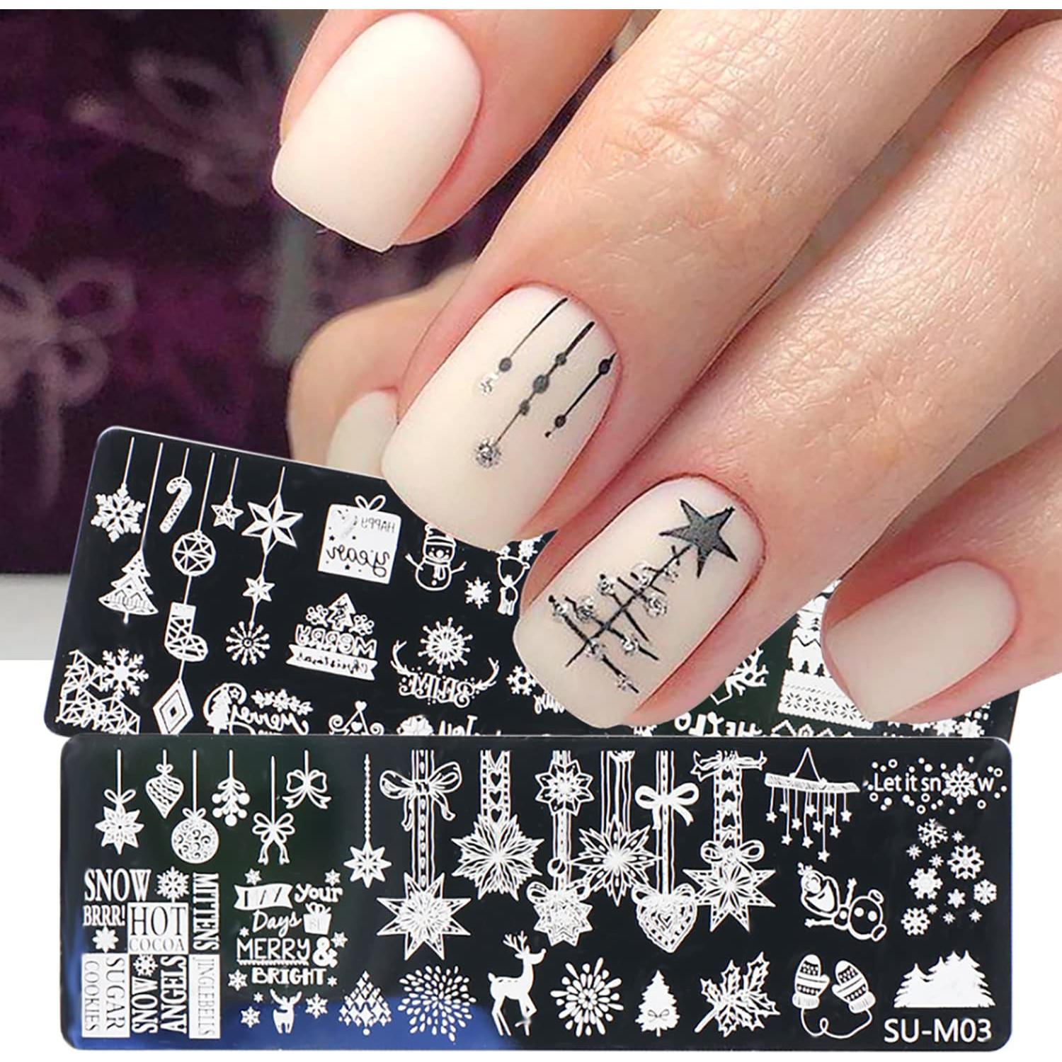 Kit 6 Placas Estampado Uñas Navidad OCOUYVD-237 12x4cm