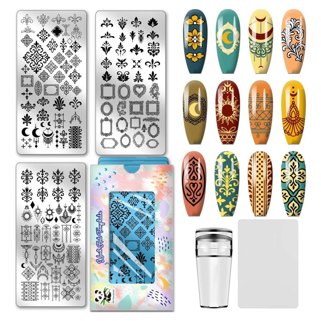 Set de Placas de Estampado de Uñas PH PandaHall 3pcs 12x6cm
