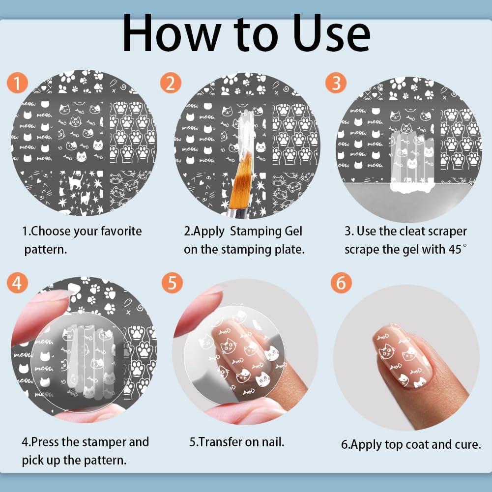 Placas de Estampado de Uñas PH PandaHall 3 Piezas Gato