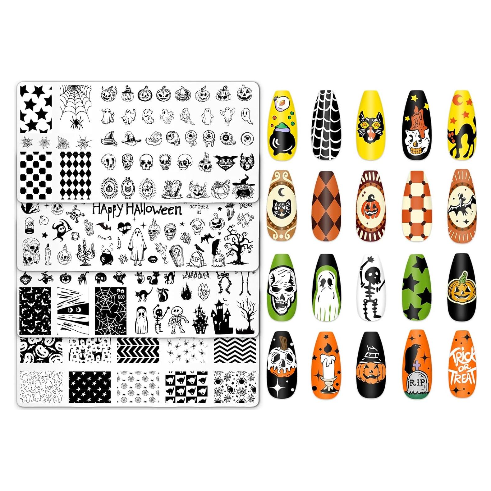 Juego de Placas de Estampado de Uñas Halloween JarThenaAMCS 4 Piezas