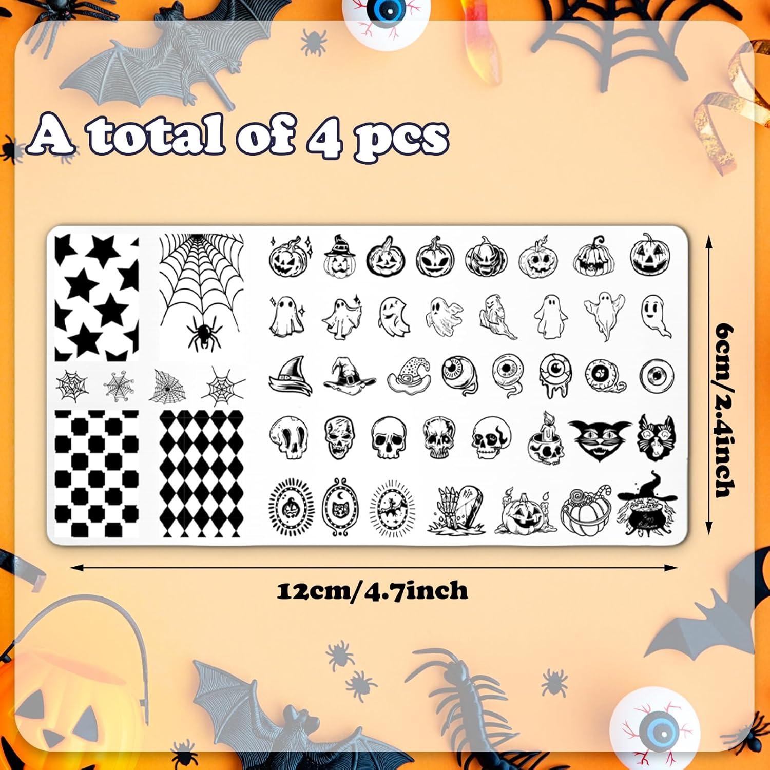 Juego de Placas de Estampado de Uñas Halloween JarThenaAMCS 4 Piezas