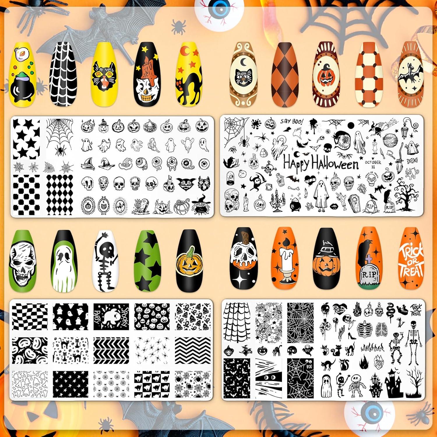 Juego de Placas de Estampado de Uñas Halloween JarThenaAMCS 4 Piezas