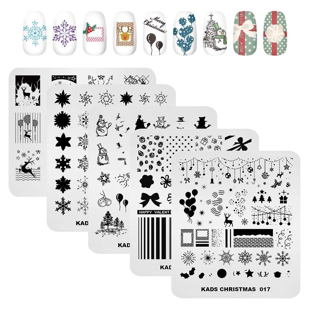 KADS 5 Placas de Estampado de Uñas de Navidad 8x7cm