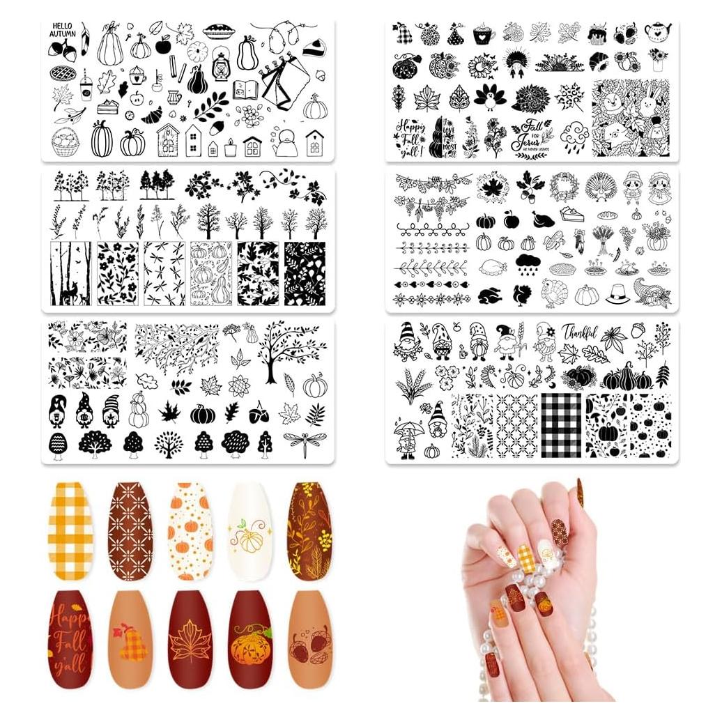 Conjunto de Plantillas de Estampado de Uñas ALIBBON Otoño 6 Pcs