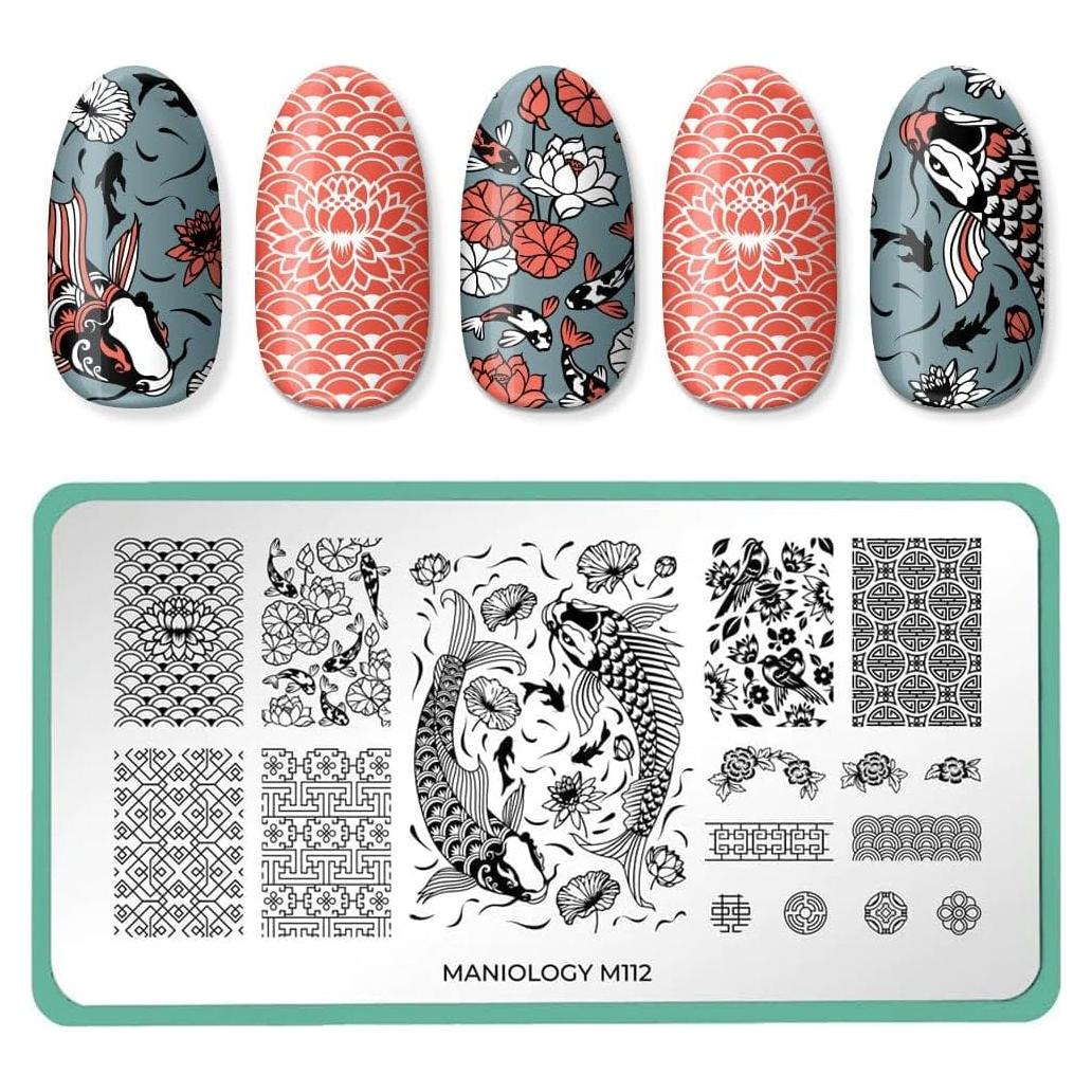 Placa de Estampado de Uñas Maniology Koi Japonés 12.1x6.1cm