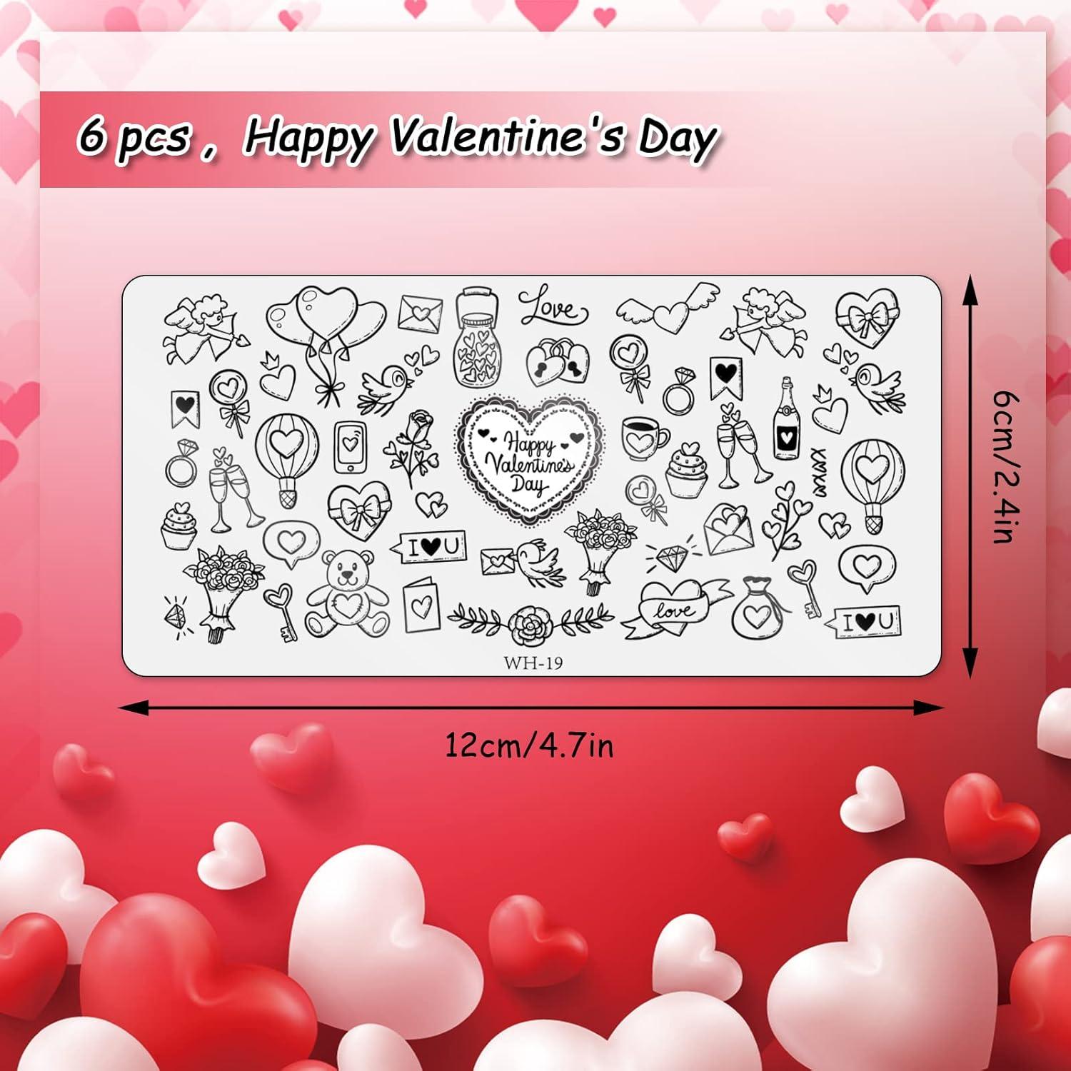 Kit de Placas de Estampado de Uñas Whaline 6 Piezas San Valentín