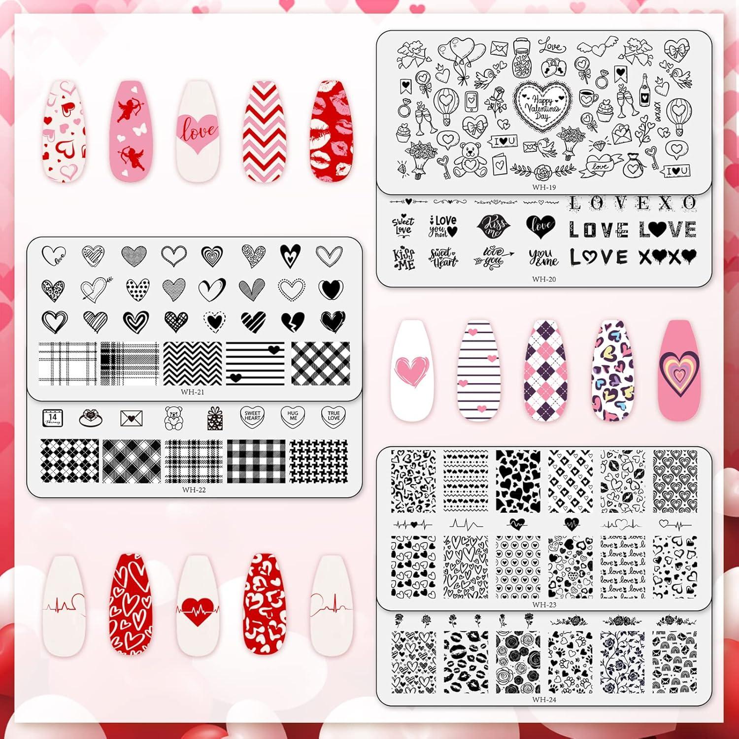 Kit de Placas de Estampado de Uñas Whaline 6 Piezas San Valentín
