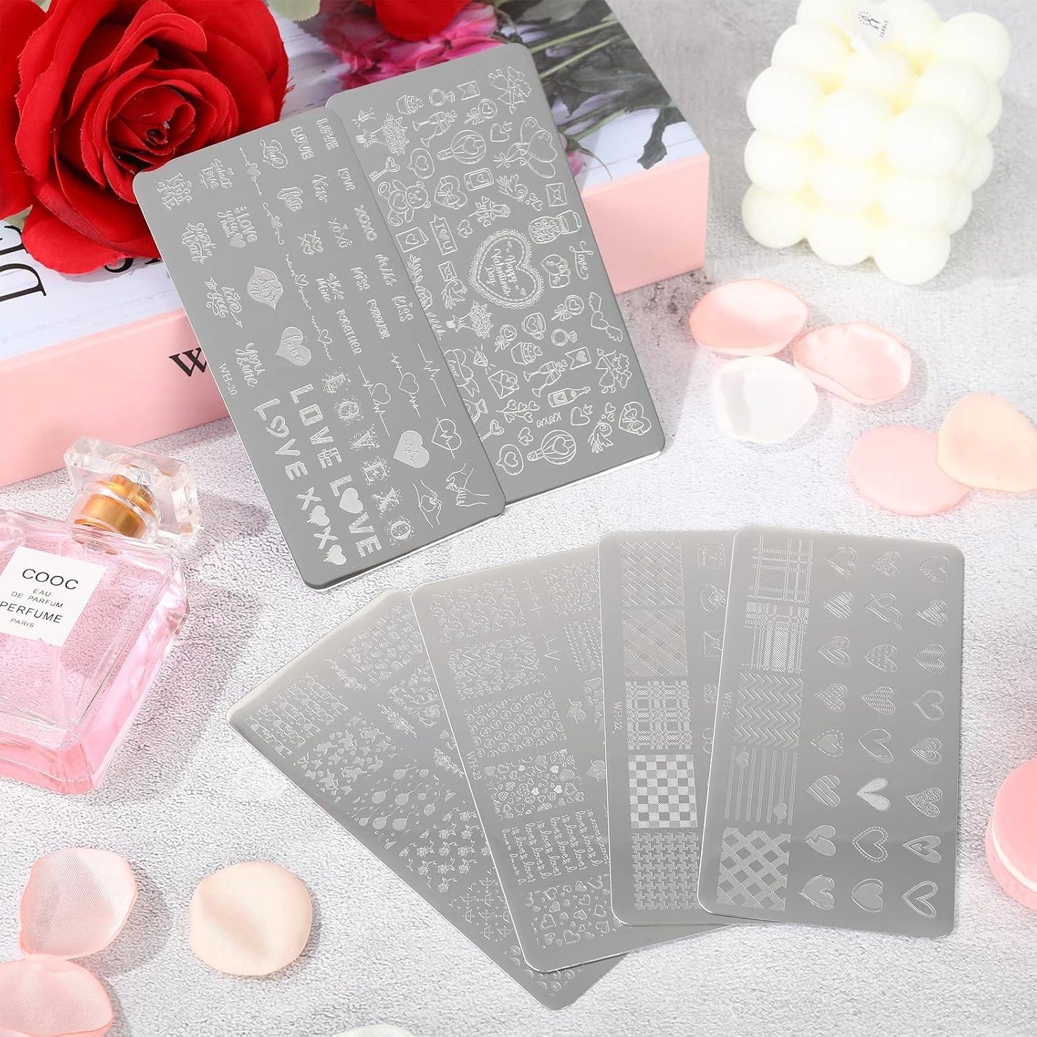 Kit de Placas de Estampado de Uñas Whaline 6 Piezas San Valentín