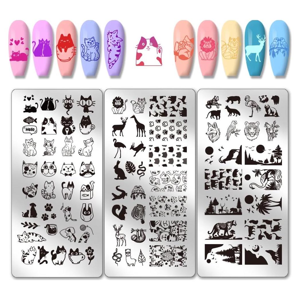 Plantillas de Arte de Uñas PH PandaHall 3 Piezas Animales