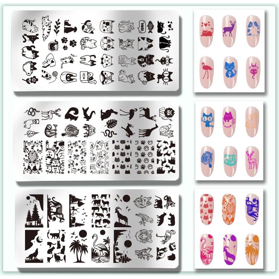 Plantillas de Arte de Uñas PH PandaHall 3 Piezas Animales