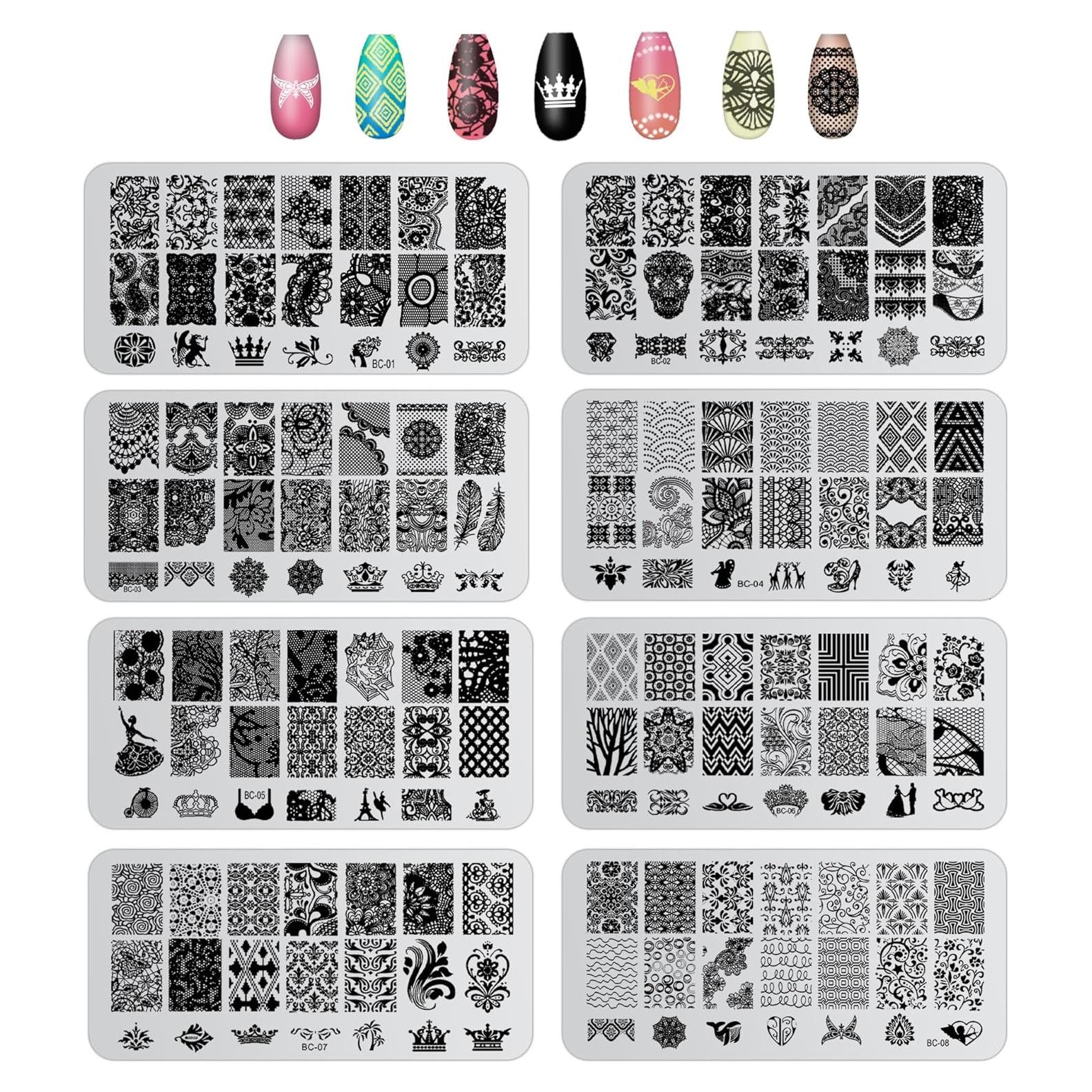 Juego de 8 Placas de Estampado de Uñas ORNAROVI - DIY