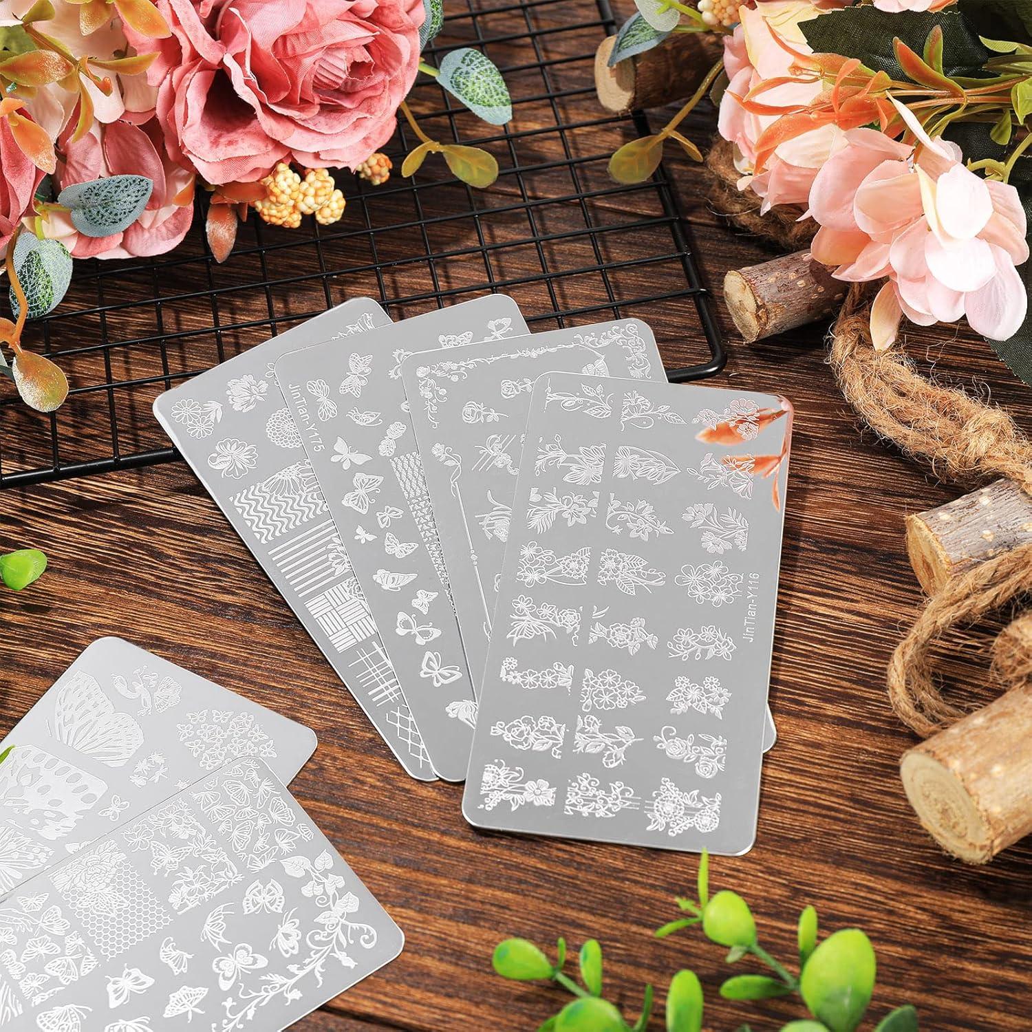 Placas de Arte de Uñas Whaline 6 Piezas Flores y Mariposas