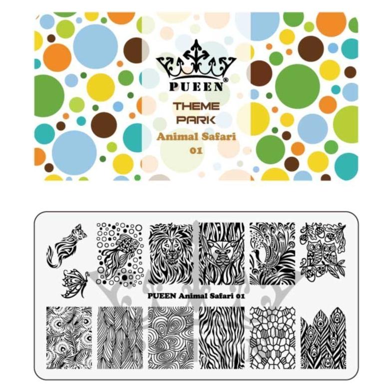 Placa de Estampado de Uñas PUEEN Safari Animal 01 125x65mm