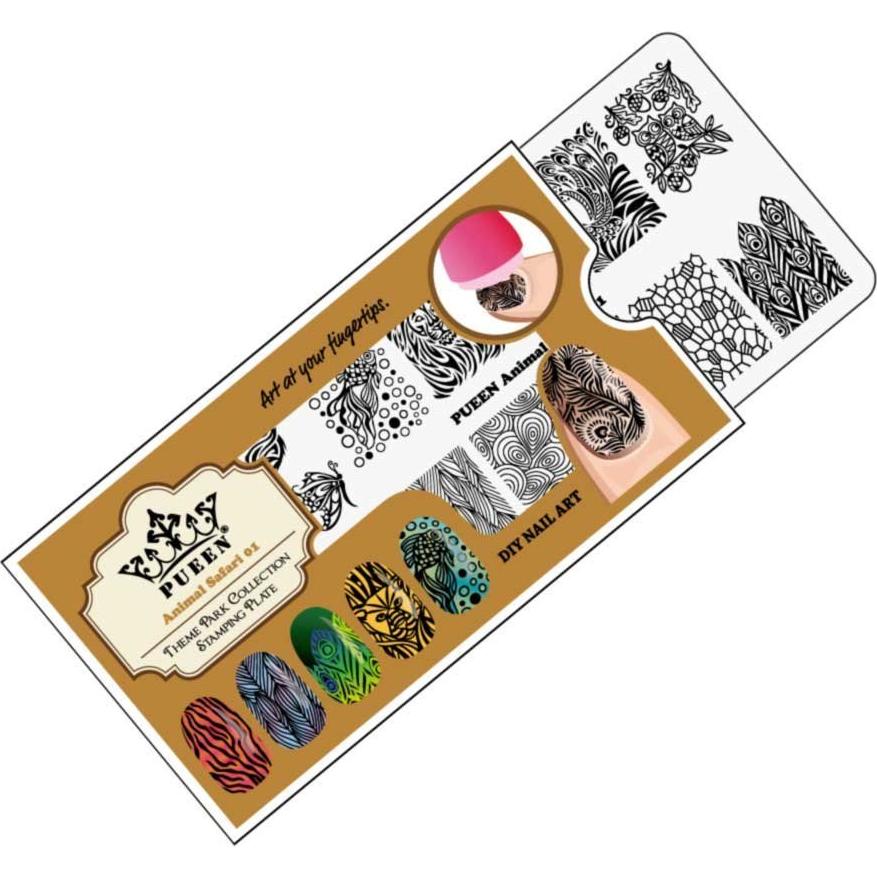 Placa de Estampado de Uñas PUEEN Safari Animal 01 125x65mm