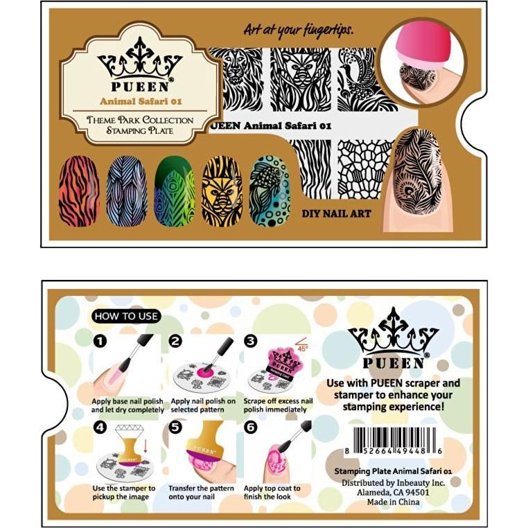 Placa de Estampado de Uñas PUEEN Safari Animal 01 125x65mm