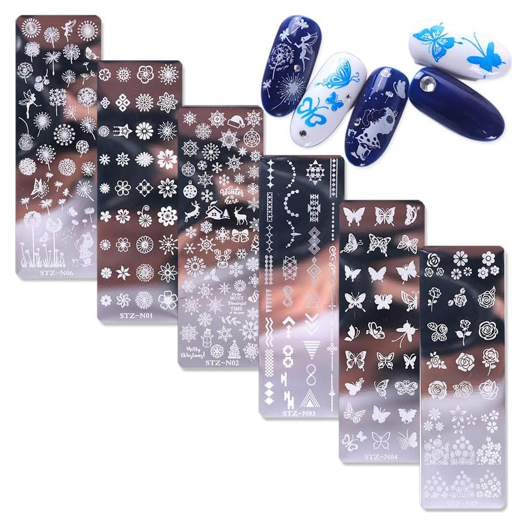 Kit de Placas de Estampado de Uñas WOKOTO 6 Piezas Acero Inoxidable