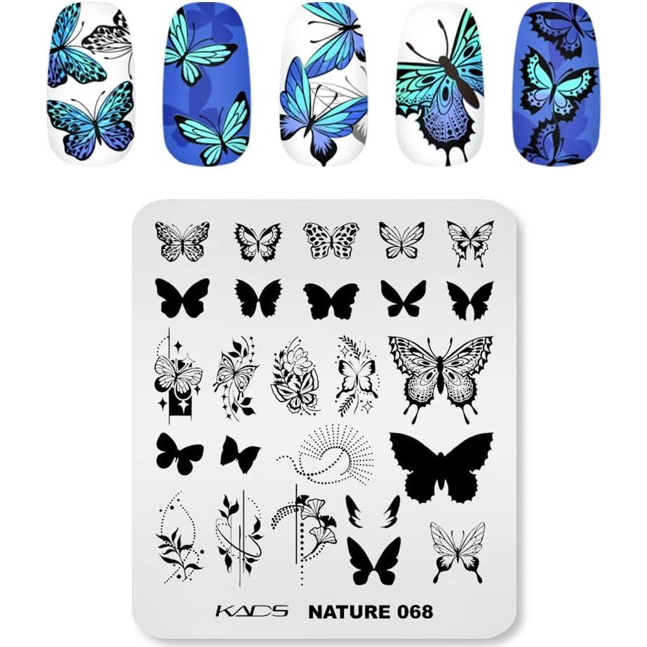 KADS Kit de 4 Plantillas de Estampado para Uñas - Mariposa, Pavo Real, Flor y Constelación