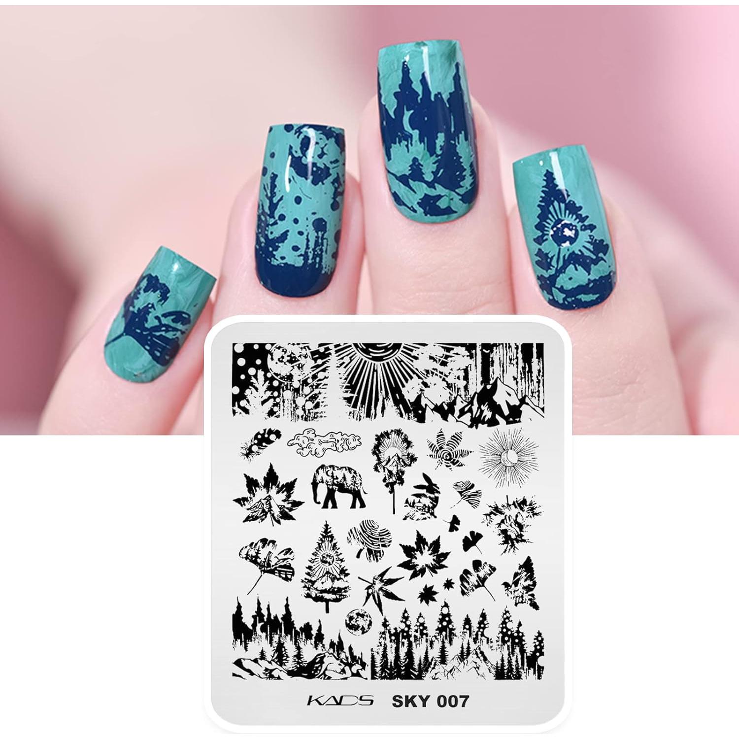 KADS Kit de 4 Plantillas de Estampado para Uñas - Mariposa, Pavo Real, Flor y Constelación