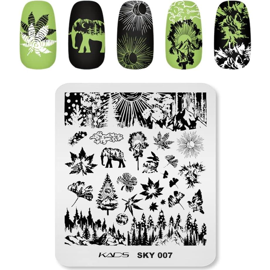 KADS Kit de 4 Plantillas de Estampado para Uñas - Mariposa, Pavo Real, Flor y Constelación