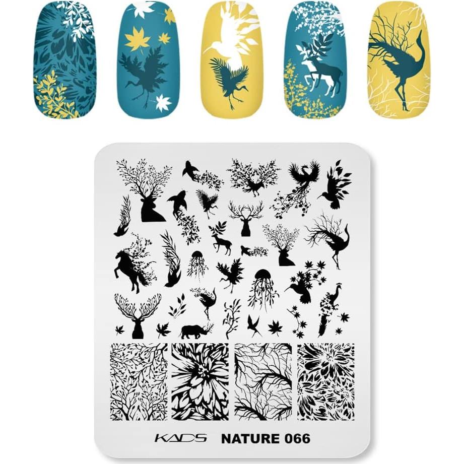 KADS Kit de 4 Plantillas de Estampado para Uñas - Mariposa, Pavo Real, Flor y Constelación