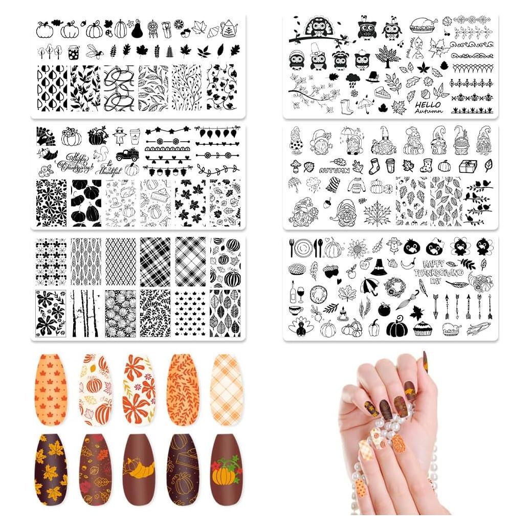 Juego de Plantillas de Estampado de Uñas Otoño ALIBBON 6 Pcs