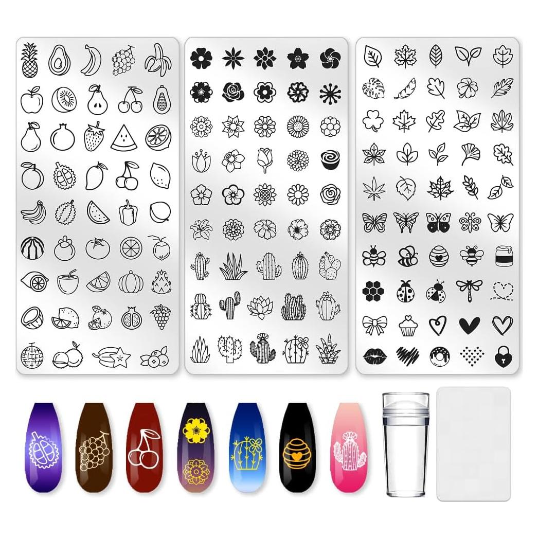 Juego de Plantillas de Uñas Frutas y Flores Beinkmake 3 Piezas