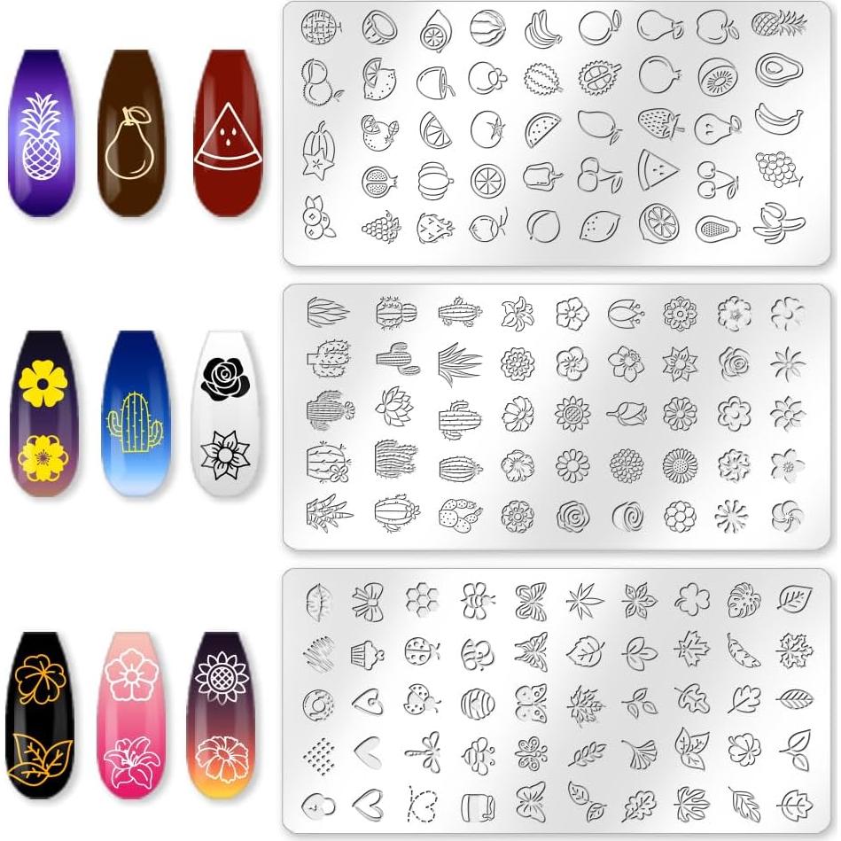 Juego de Plantillas de Uñas Frutas y Flores Beinkmake 3 Piezas