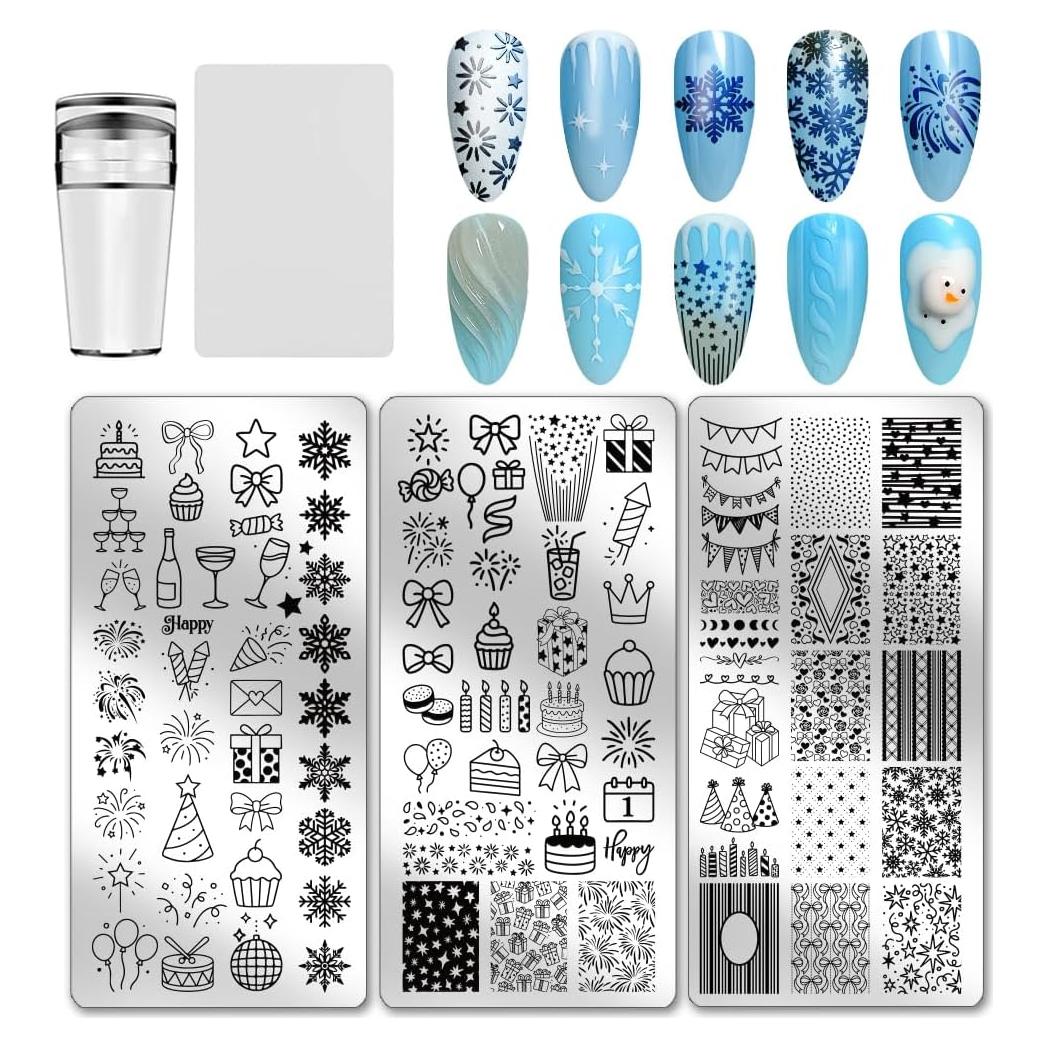 Plantillas de Estampado de Uñas PH PandaHall 3pcs Navidad