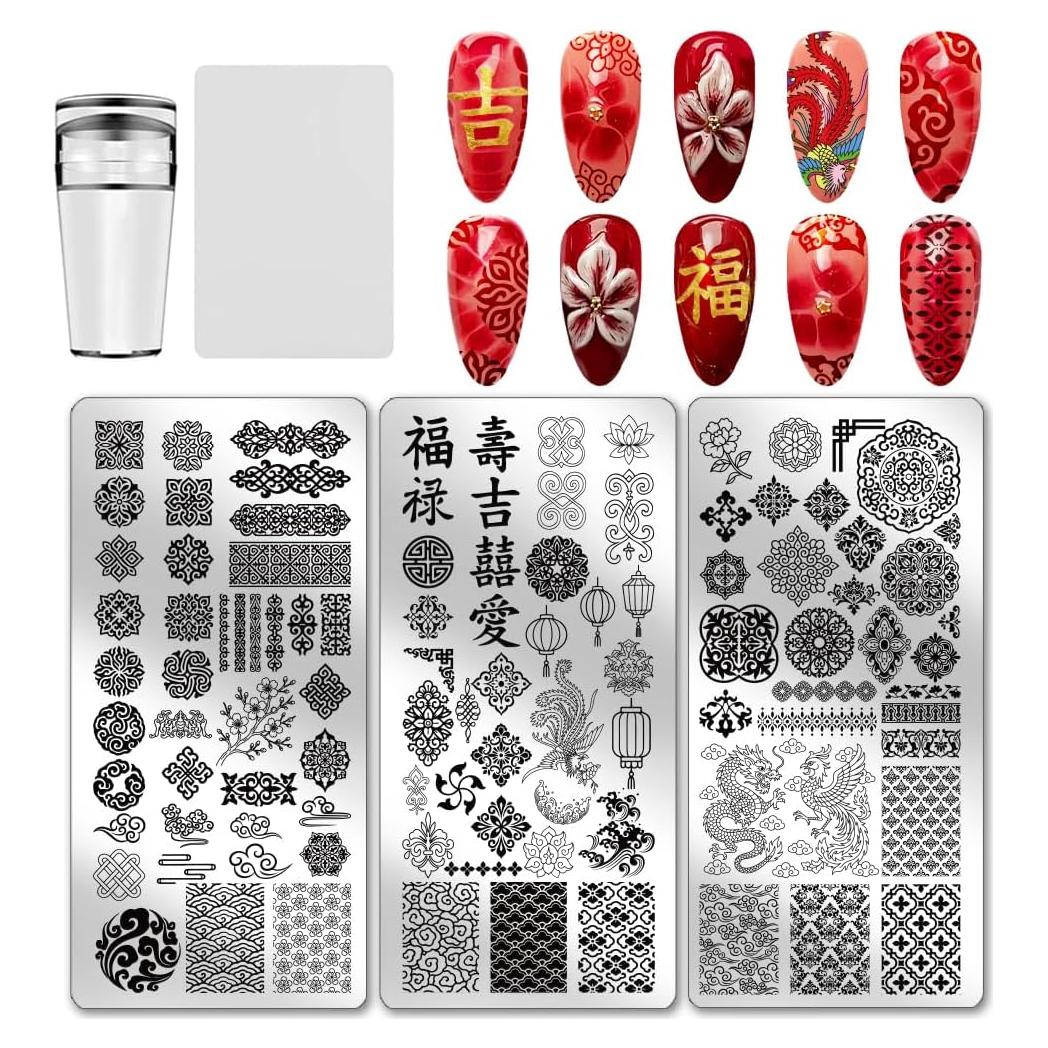 Placas de Estampado de Uñas PH PandaHall 3 Piezas 12x6 cm