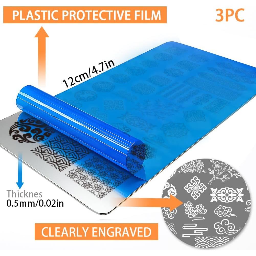 Placas de Estampado de Uñas PH PandaHall 3 Piezas 12x6 cm