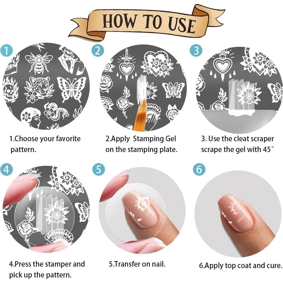 Plantillas de Estampado de Uñas PH PandaHall 3pcs Retro Floral