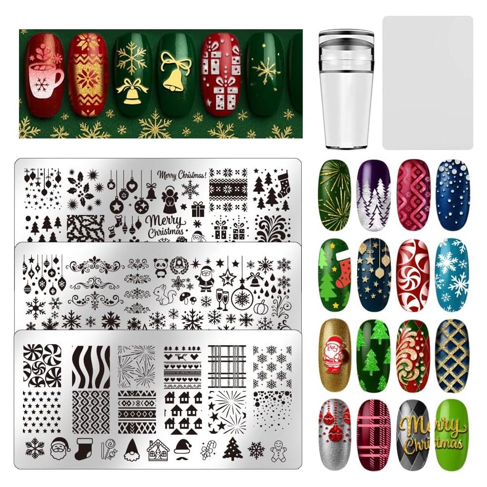 Set de Placas de Estampado de Uñas Navideñas UNICRAFTALE 3 Piezas