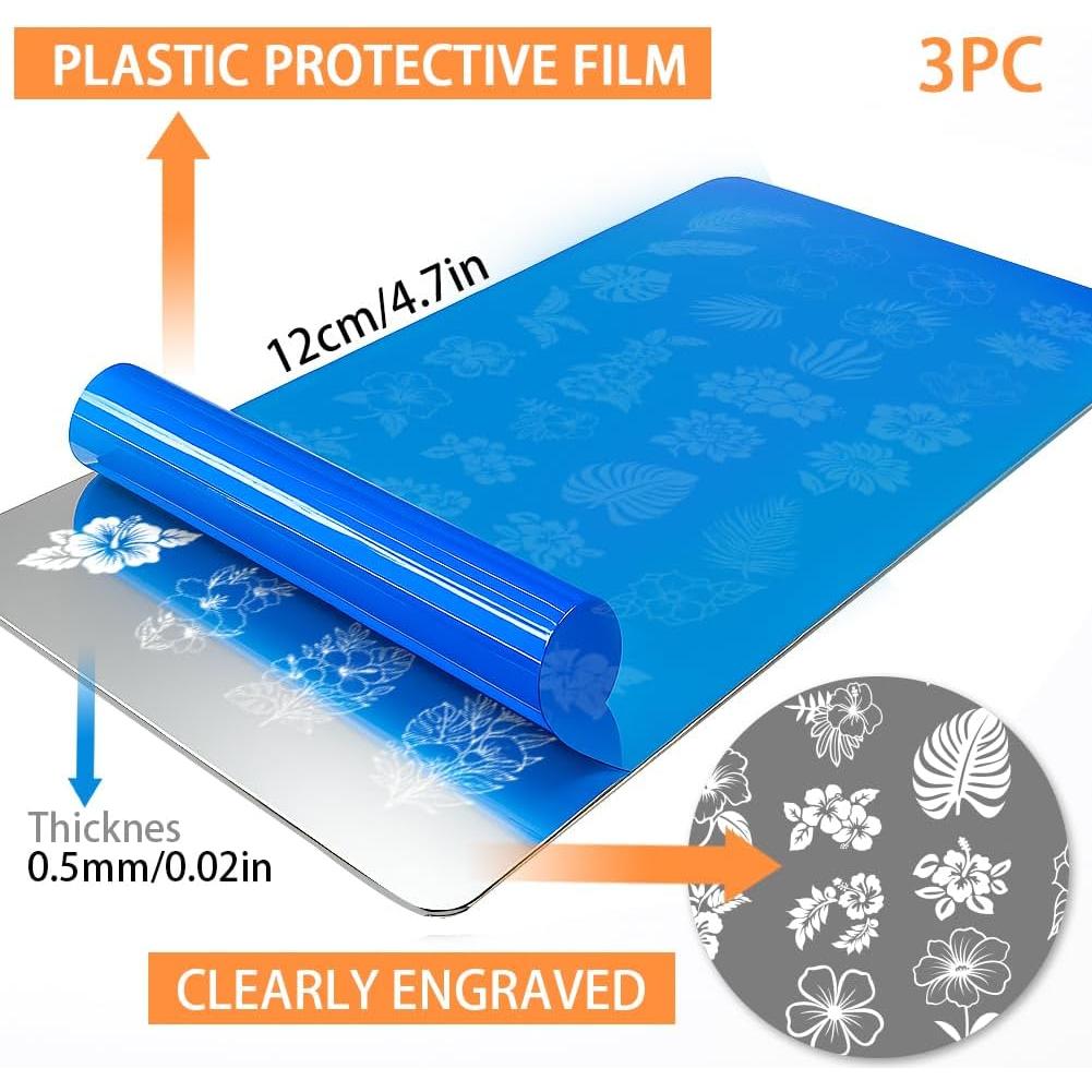 Placas de Estampado de Uñas PH PandaHall - 3 Piezas Flores y Hojas