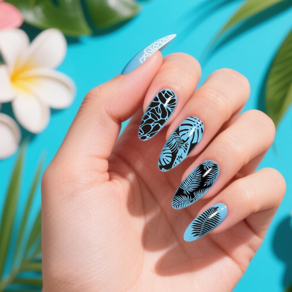 Placas de Estampado de Uñas PH PandaHall - 3 Piezas Flores y Hojas