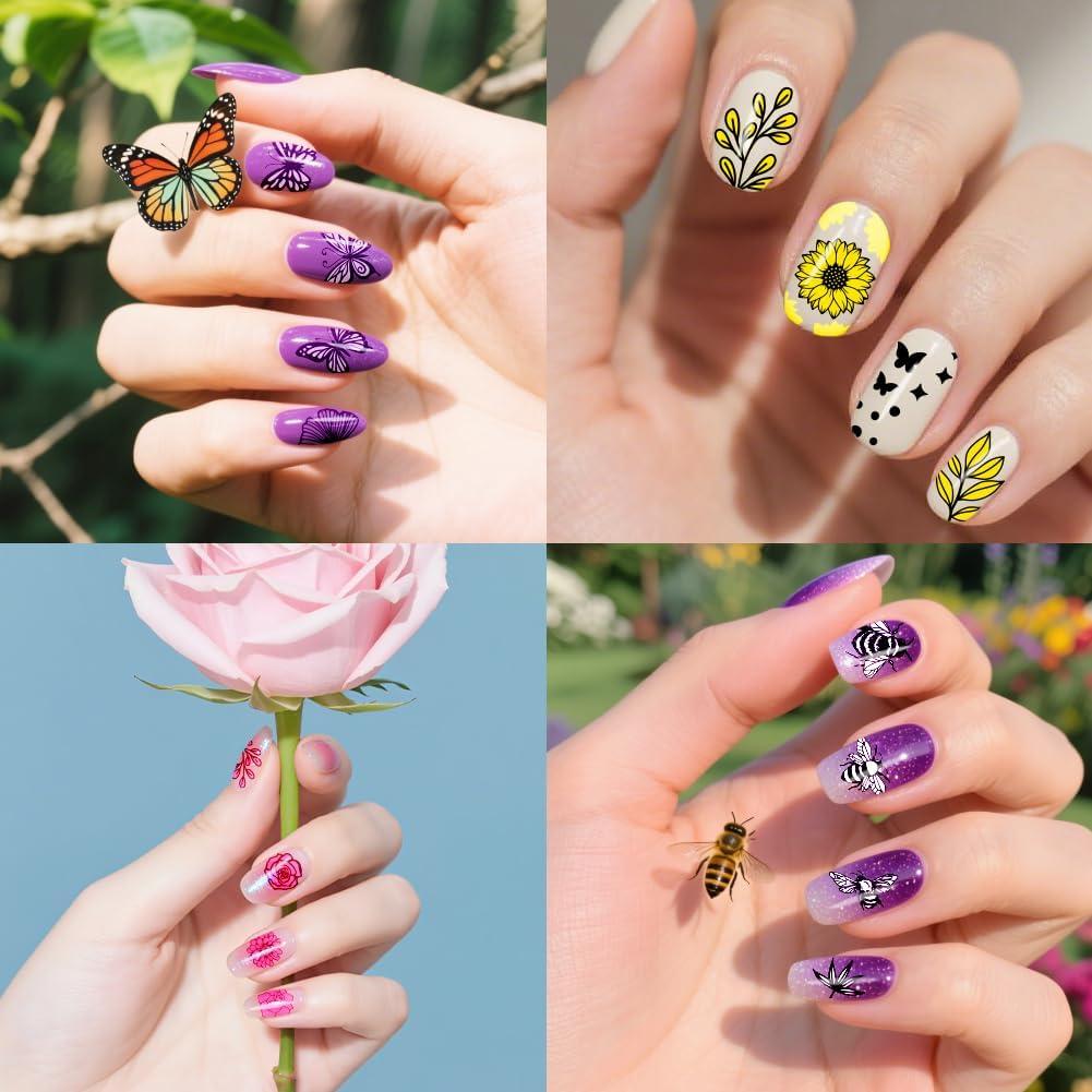 Plantillas de Arte de Uñas PH PandaHall - 3 Piezas Insectos y Flores