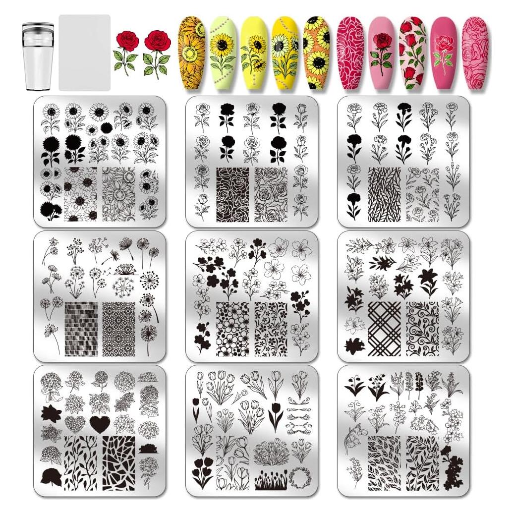 Plantillas de Estampado de Uñas PH PandaHall 9 Piezas Floral