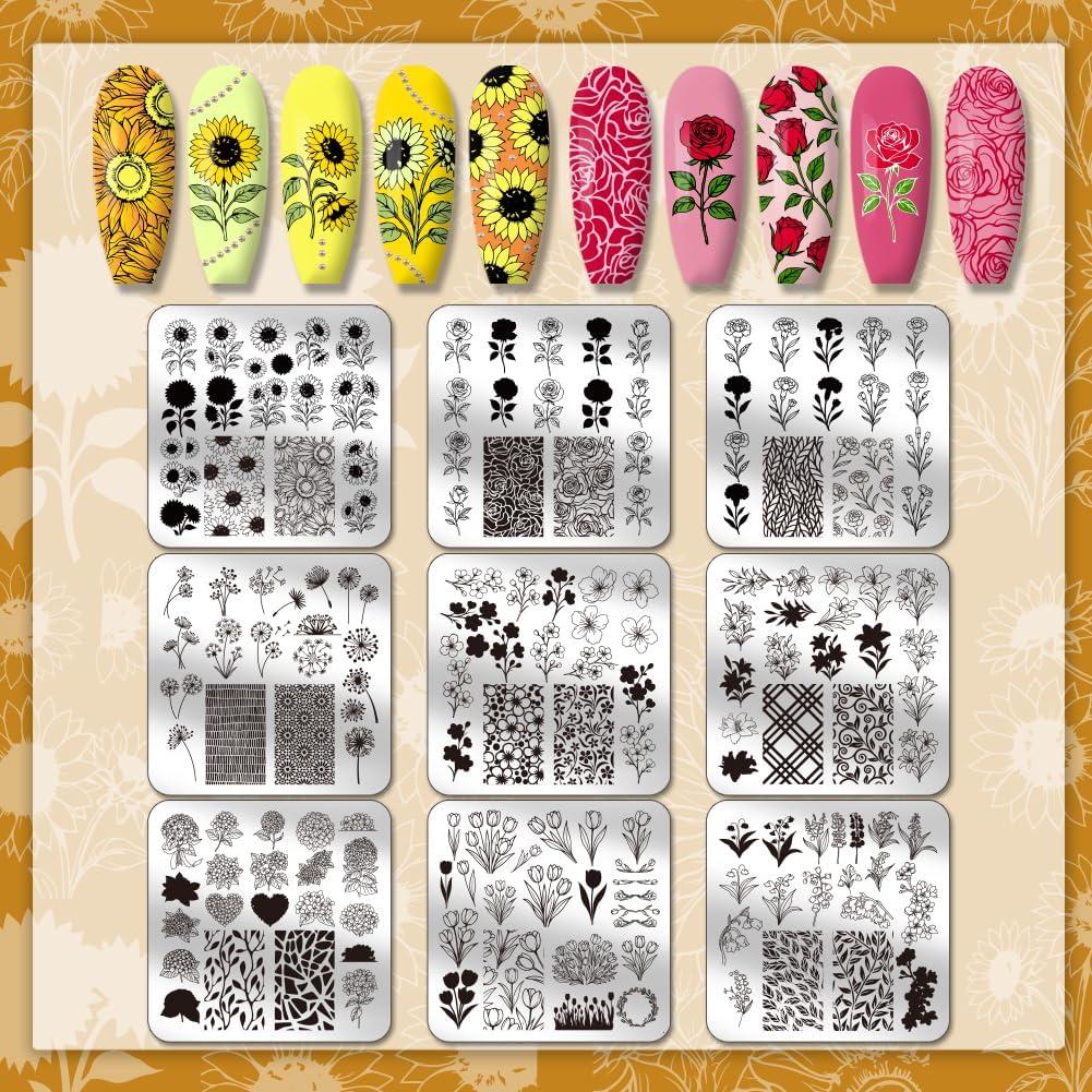 Plantillas de Estampado de Uñas PH PandaHall 9 Piezas Floral