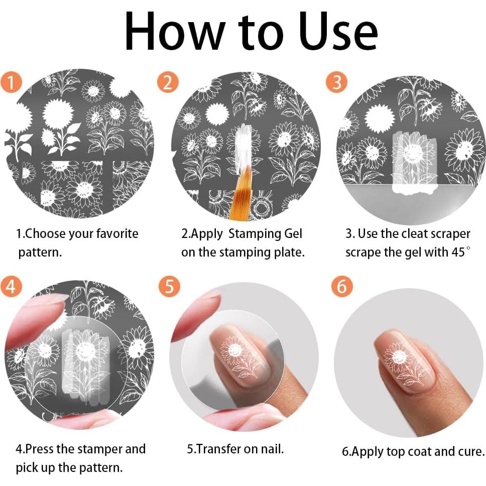 Plantillas de Estampado de Uñas PH PandaHall 9 Piezas Floral