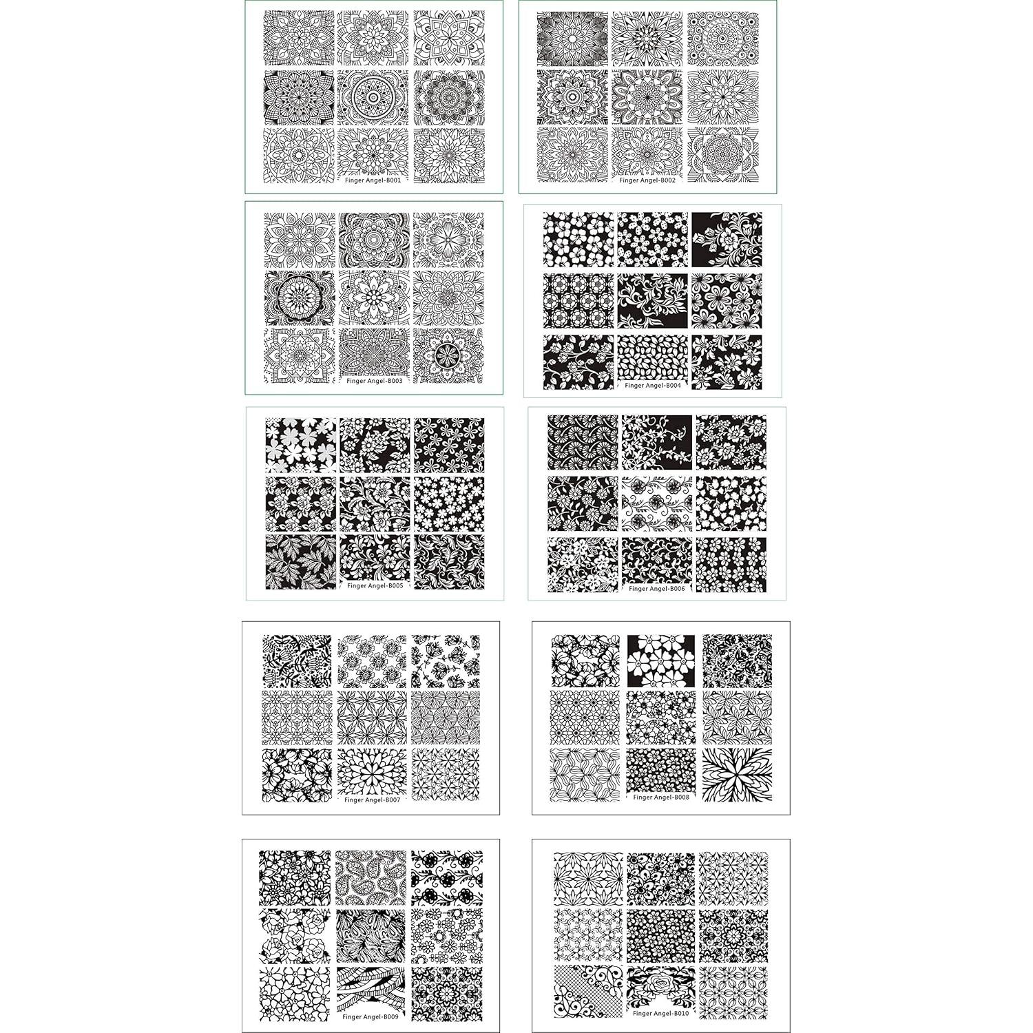 Kit de Estampado de Uñas 10 Placas + Estampador + Raspador