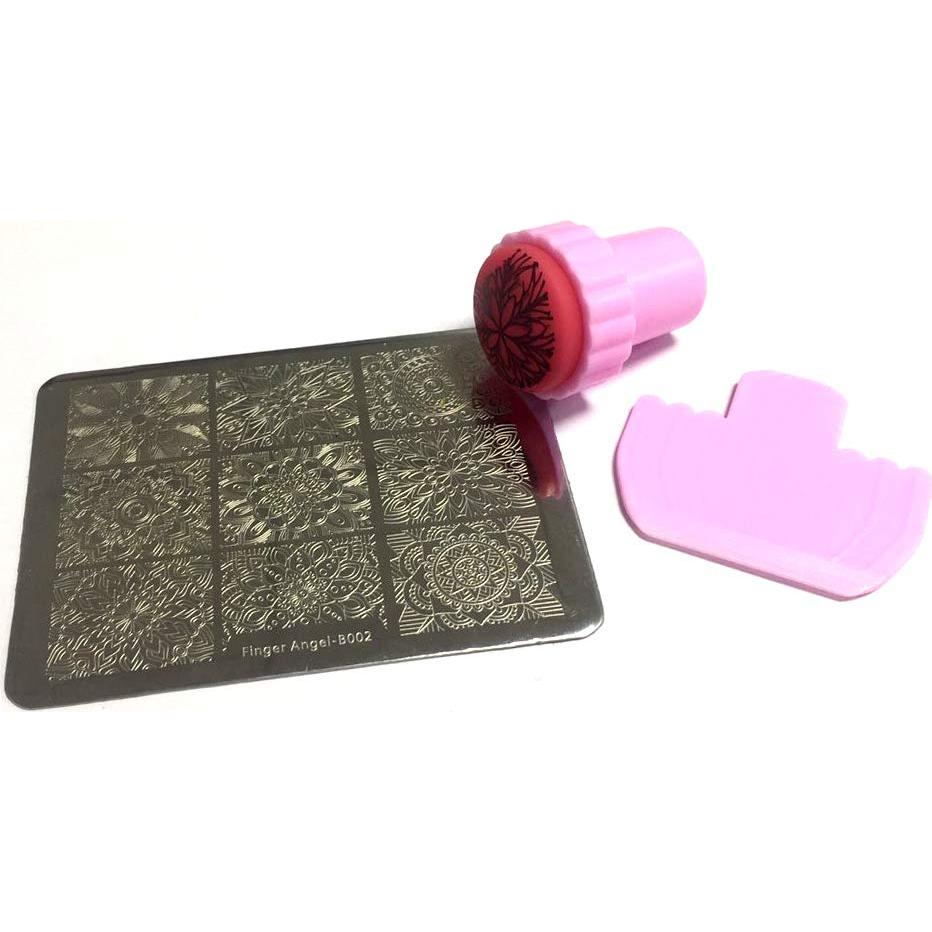 Kit de Estampado de Uñas 10 Placas + Estampador + Raspador
