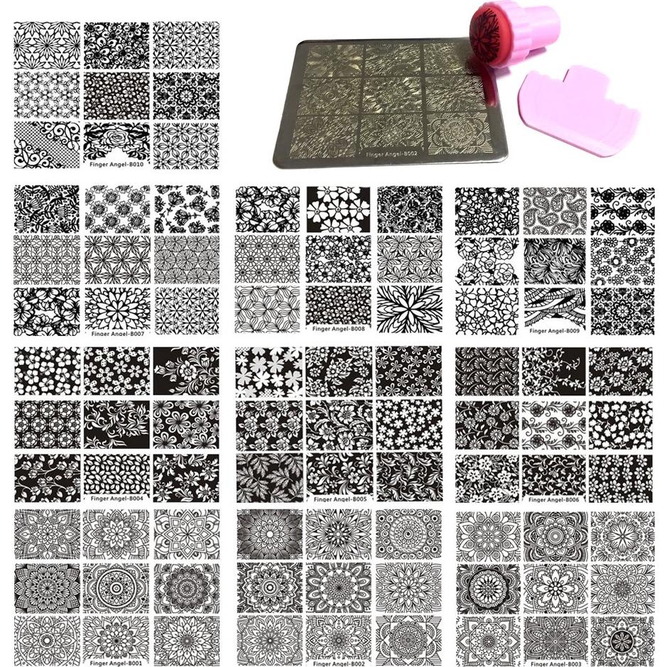 Kit de Estampado de Uñas 10 Placas + Estampador + Raspador