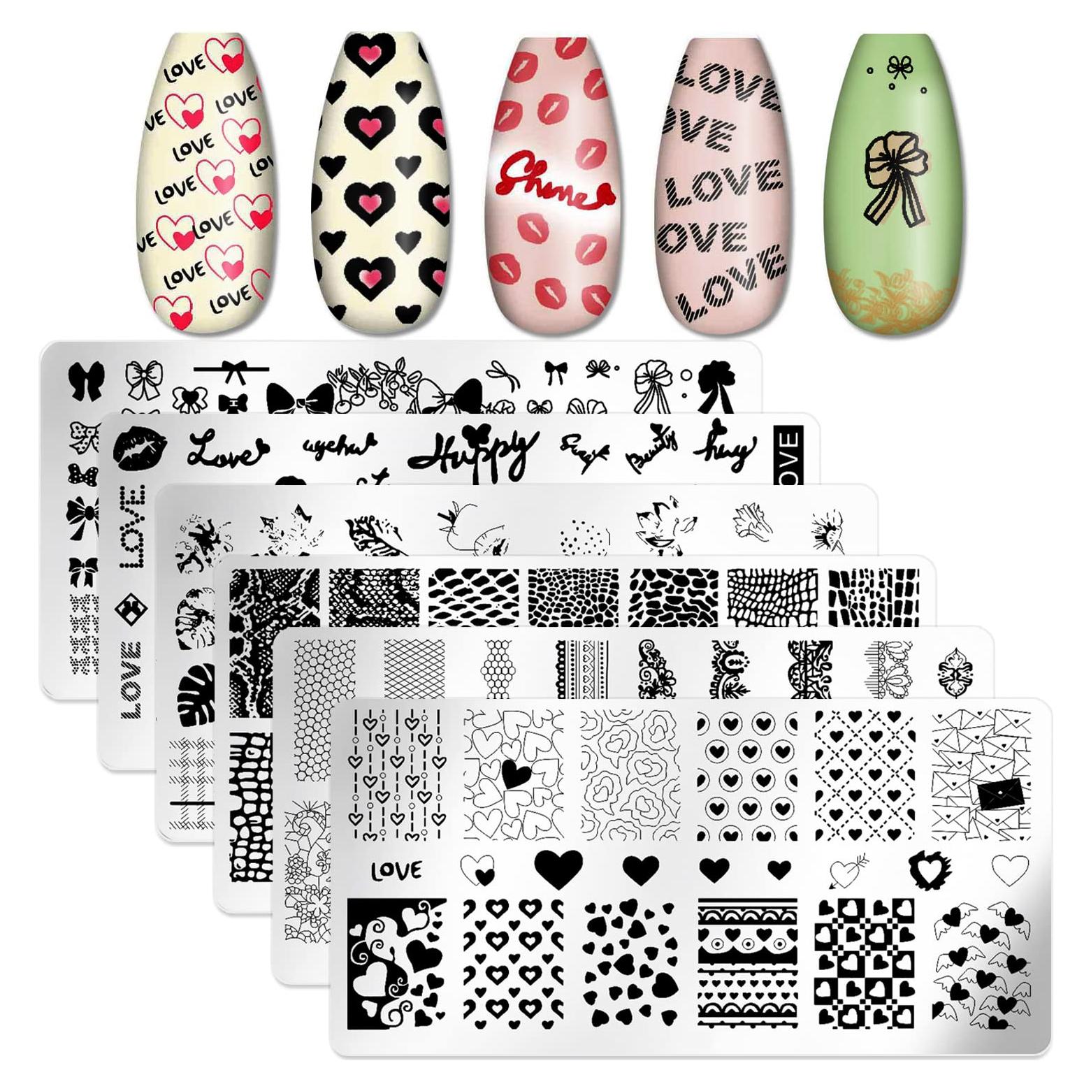 Kit de Estampado de Uñas 6 Piezas FaCai Corazones 12.5x6cm